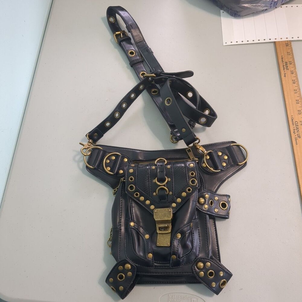 UIYTR Halloween Steampunk Retro Motorcycle Bag Lady Rock Gothic purse chain goth